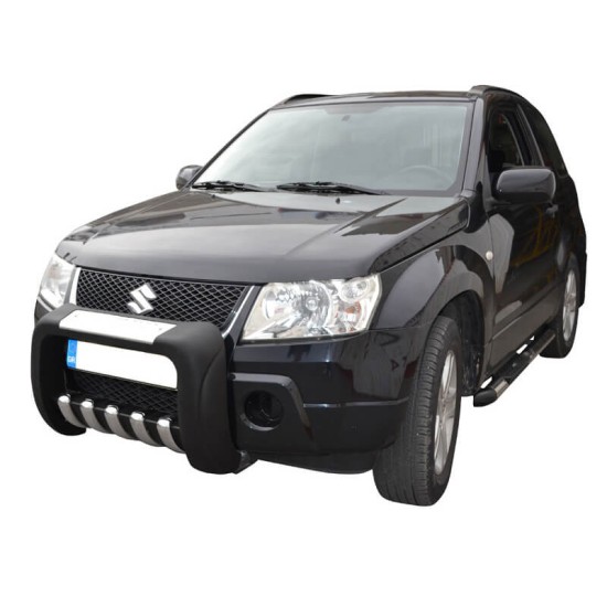 Bull Bar Bumper Guard Εμπρός Προφυλακτήρα Για Suzuki Grand Vitara 2005-2009 Μαύρο Με Δόντια Inox