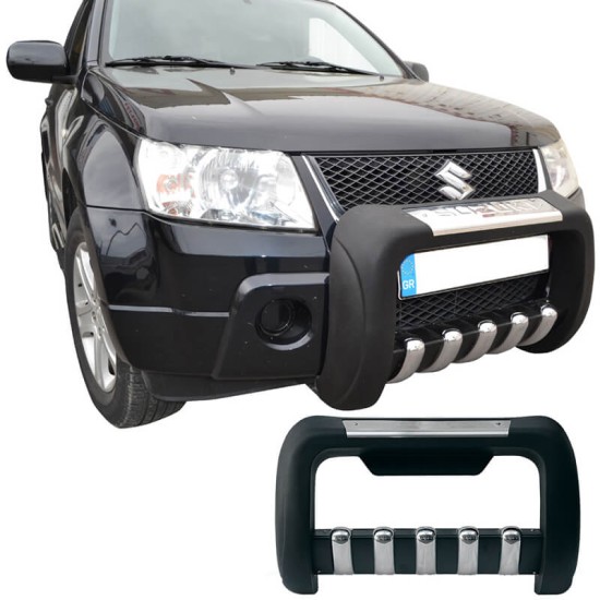 Bull Bar Bumper Guard Εμπρός Προφυλακτήρα Για Suzuki Grand Vitara 2005-2009 Μαύρο Με Δόντια Inox