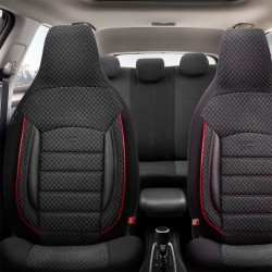 Καλύμματα Αυτοκινήτου Otom Sport Plus City Design Universal Βαμβακερό Ύφασμα / Rachel / Δερματίνη Σετ Εμπρός / Πίσω 11 Τεμαχίων  Με Ενσωματωμένα Προσκέφαλα Μαύρο Με Κόκκινο Κέντημα SPTPLS-102CTY