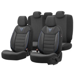 Καλύμματα Αυτοκινήτου Otom Toro Design Universal Βαμβακερό Ύφασμα / Δερματίνη Σετ Εμπρός / Πίσω 11 Τεμαχίων Μαύρο / Μπλε ΤRΟ-903