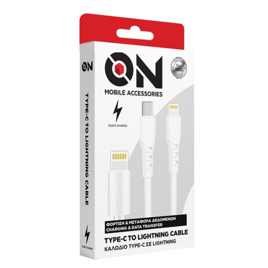 Καλώδιο Φόρτισης Type-c Σε Lightning Λευκό 1m ON Mobile Accessories 1 Τεμάχιο