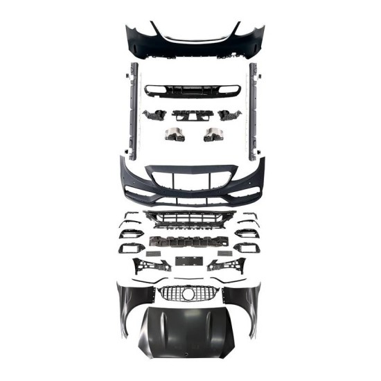 Body Kit Για Mercedes-Benz C-Class W205 14-20 Sedan Amg C63s Facelift Look Με Φτερά, Καπό, Μάσκα & Μπούκες Black Edition