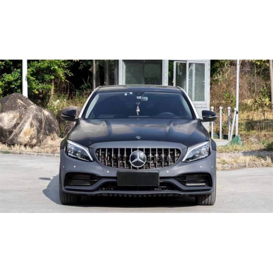 Body Kit Για Mercedes-Benz C-Class W205 14-20 Sedan Amg C63s Facelift Look Με Φτερά, Καπό, Μάσκα & Μπούκες Black Edition