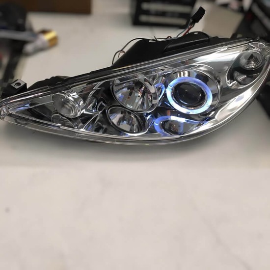 Μπροστινά Φανάρια Set Για Peugeot 206 98-03 Angel Eyes Χρωμίου H1/H1 Manual Sonar