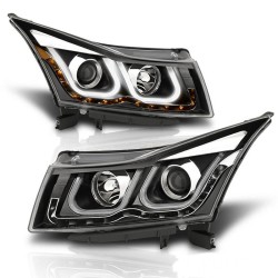 Μπροστινά Φανάρια Set Για Chevrolet Cruze 09-12 Tube DRL & U Angel Eyes & Led Φλας Μαύρα H7/H1 Manual Eagle Eyes