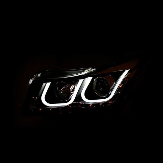 Μπροστινά Φανάρια Set Για Chevrolet Cruze 09-12 Tube DRL & U Angel Eyes & Led Φλας Μαύρα H7/H1 Manual Eagle Eyes