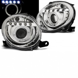 Μπροστινά Φανάρια Set Για Fiat 500 07-15 Angel Eyes & Led H1 Χρωμίου Με Μοτέρ JunYan Μπροστινά Φανάρια Set Για Fiat 500 07-15 Angel Eyes & Led H1 Χρωμίου Με Μοτέρ JunYan