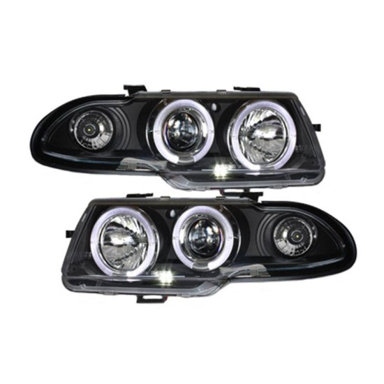 Μπροστινά Φανάρια Set Για Opel Astra F 94-98 Angel Eyes & Led Μαύρα H1/H1 Manual Sonar