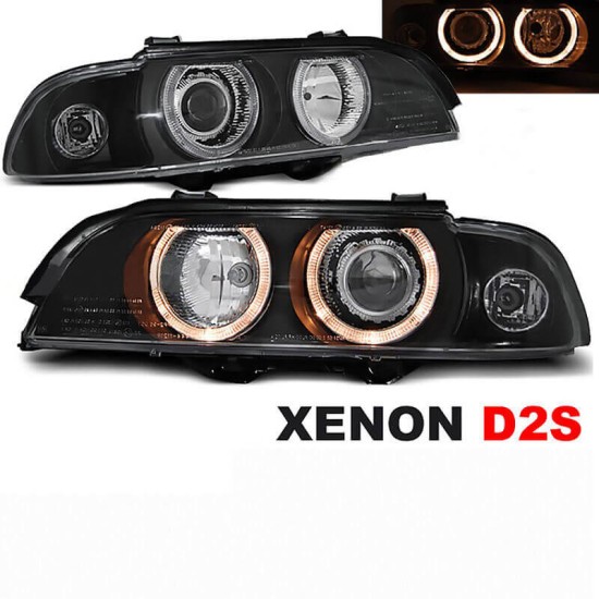 Μπροστινά Φανάρια Set Για Bmw 5 E39 95-03 Angel Eyes Μαύρα Για Original  Xenon D2S/H7 Με Μοτέρ Depo