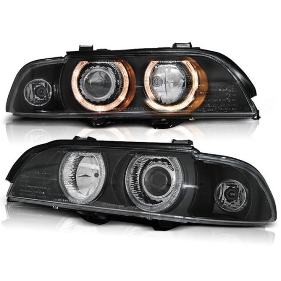 Μπροστινά Φανάρια Set Για Bmw 5 E39 95-03 Angel Eyes Μαύρα Για Original  Xenon D2S/H7 Με Μοτέρ Depo