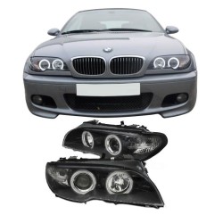 Μπροστινά Φανάρια Set Για Bmw 3 E46 Coupe/Cabrio 03-06 ccfl Angel Eyes Μαύρα H7/H7 Με Μοτέρ Sonar