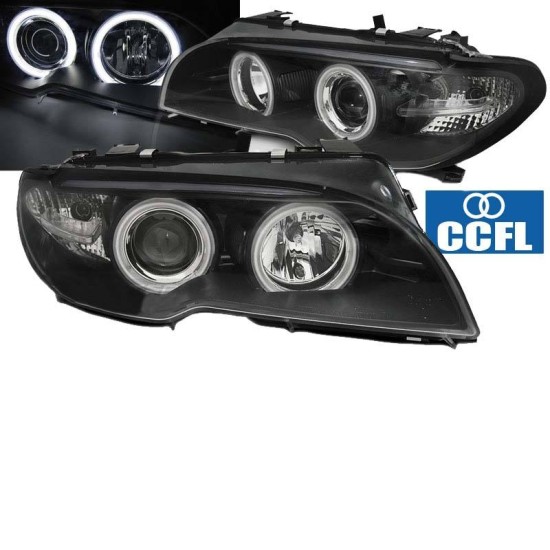 Μπροστινά Φανάρια Set Για Bmw 3 E46 Coupe/Cabrio 03-06 ccfl Angel Eyes Μαύρα H7/H7 Με Μοτέρ Sonar