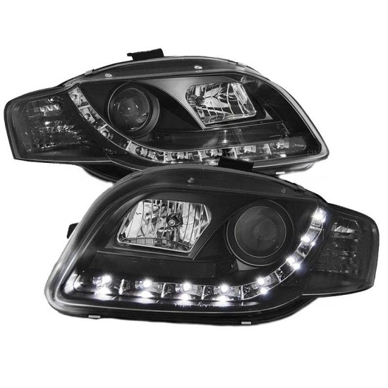 Μπροστινά Φανάρια Set Για Audi A4 B7 04-08 DRL Μαύρα H1/H1 Με Μοτέρ Sonar