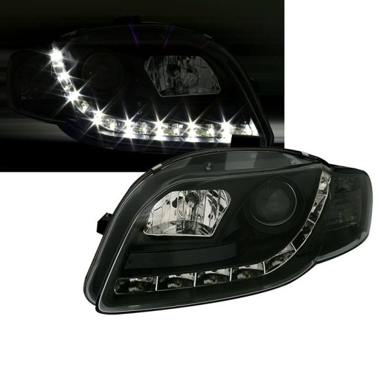 Μπροστινά Φανάρια Set Για Audi A4 B7 04-08 DRL Μαύρα H1/H1 Με Μοτέρ Sonar