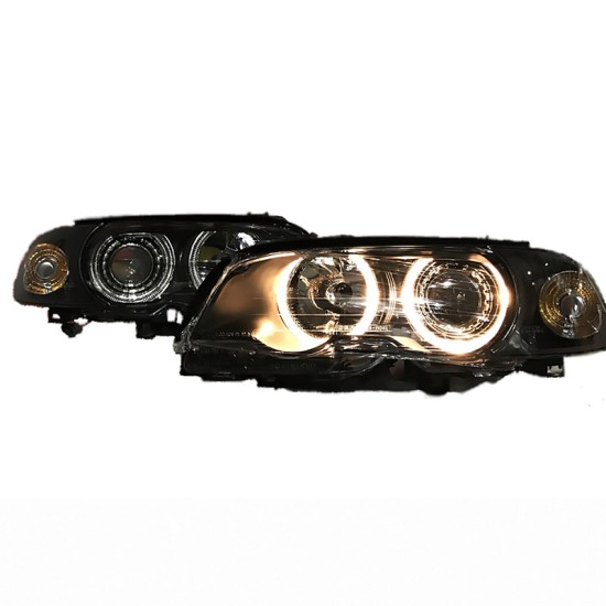 Μπροστινά Φανάρια Set Για Bmw 3 E46 Coupe / Cabrio 99-03 Angel Eyes Μαύρα H7/H7 Με Μοτέρ Depo