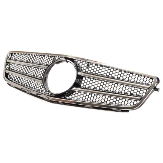 Μάσκα Για Mercedes-Benz C-Class W204 07-14 Amg C63 Look Με 2 Γρίλιες Μαύρο/Χρώμιο 1 Τεμάχιο