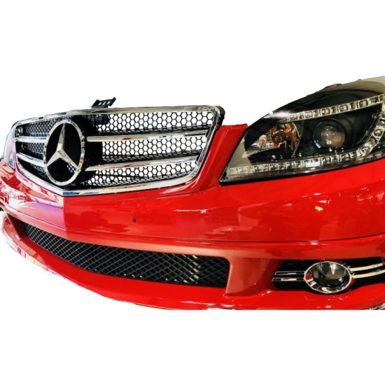Μάσκα Για Mercedes-Benz C-Class W204 07-14 Amg C63 Look Με 2 Γρίλιες Μαύρο/Χρώμιο 1 Τεμάχιο