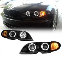 Μπροστινά Φανάρια Set Για Bmw 3 E46 Sedan/Caravan 01-05 Angel Eyes Μαύρα H7/H1 Manual Sonar