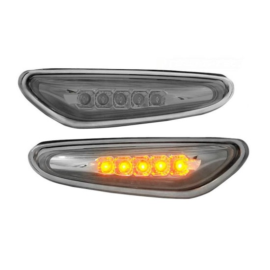 Πλαϊνά Φλας Φτερού Για Bmw 3 E46 Sedan 01-05 / Touring 01-05 / 5 E60/E61 03-10 / X3 E83 03-10 5 Led Chrome 2 Τεμάχια