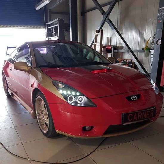 Μπροστινά Φανάρια Set Για Toyota Celica T230 99-05 Angel Eyes & Led Μαύρα H3/H1 Manual Junyan