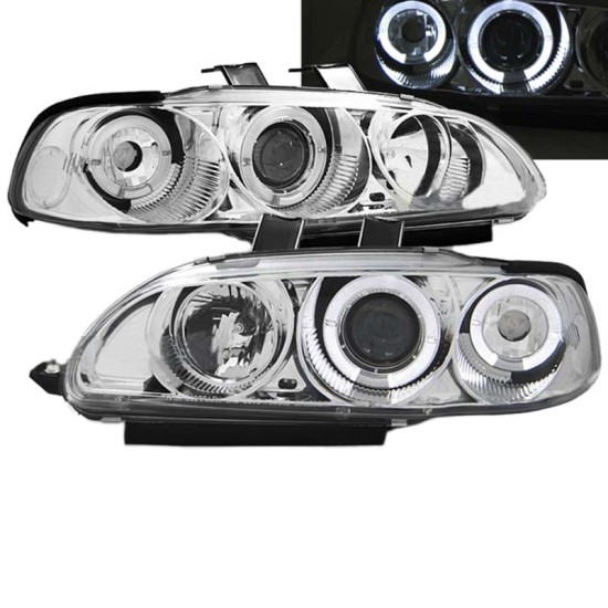 Μπροστινά Φανάρια Set Για Honda Civic 91-95 2D/3D Angel Eyes & Led Χρωμίου H1/H1 Manual Sonar