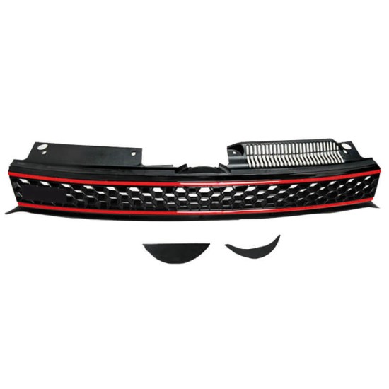 Μάσκα Για Vw Golf VI (6) 08-11 GTI Look Κυψελωτή Με Κόκκινο Σιρίτι 1 Τεμάχιο