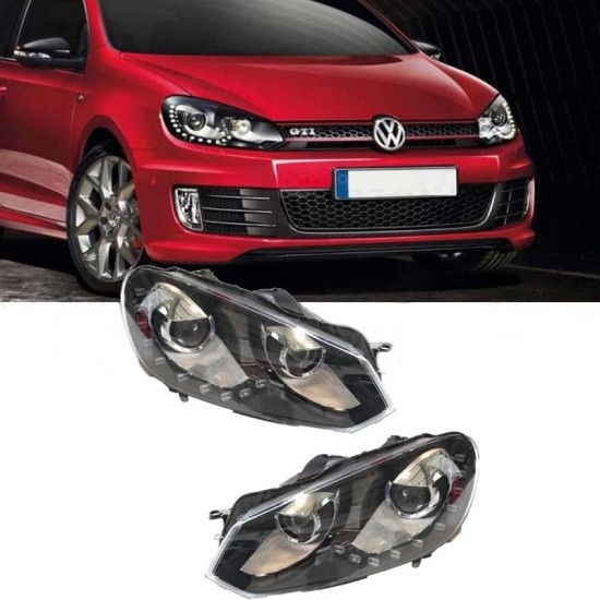 Μπροστινά Φανάρια Set Για Vw Golf VI (6) 08-12 DRL GTI /R20 Look Μαύρα H7/H7 Με Μοτέρ Carner