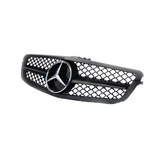 Μάσκα Για Mercedes-Benz C-Class W204 07-14 Amg C63 Look Με Μονή Γρίλια Μαύρη Ματ 1 Τεμάχιο