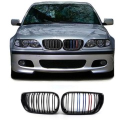 Καρδιές Μάσκας Για Bmw 3 E46 02-05 Sedan/Touring M4 Look Με Διπλή Γρίλια Tri-Color Μαύρο Γυαλιστερό 2 Τεμάχια Καρδιές Μάσκας Για Bmw 3 E46 02-05 Sedan/Touring M4 Look Με Διπλή Γρίλια Tri-Color Μαύρο Γυαλιστερό 2 Τεμάχια