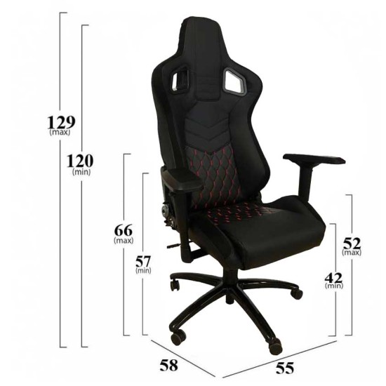 Κάθισμα Bucket RS Gaming Chair Δερματίνη - Suede Μαύρο Με Κόκκινες Ραφές Καπιτονέ 1 Τεμάχιο Carner 2039