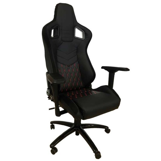 Κάθισμα Bucket RS Gaming Chair Δερματίνη - Suede Μαύρο Με Κόκκινες Ραφές Καπιτονέ 1 Τεμάχιο Carner 2039