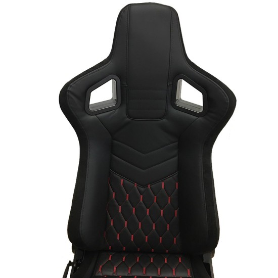 Κάθισμα Bucket RS Gaming Chair Δερματίνη - Suede Μαύρο Με Κόκκινες Ραφές Καπιτονέ 1 Τεμάχιο Carner 2039
