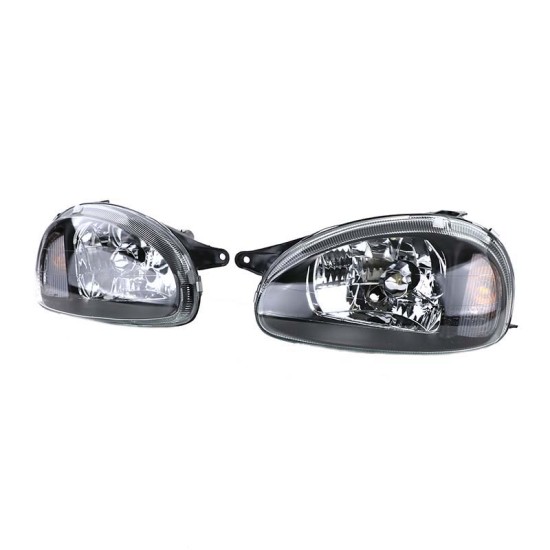 Μπροστινά Φανάρια Set Για Opel Corsa B 93-00 Clear Glass Μαύρα H4 Depo