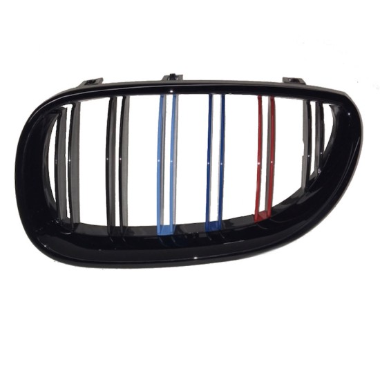Καρδιές Μάσκας Για Bmw 5 E60 03-11 M4 Look Με Διπλή Γρίλια Tri-color / Μαύρο Γυαλιστερό 2 Τεμάχια