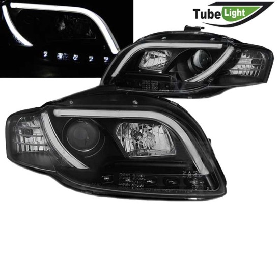 Μπροστινά Φανάρια Set Για Audi A4 B7 04-08 DRL Tube Lights Μαύρα H7/H1 Sonar