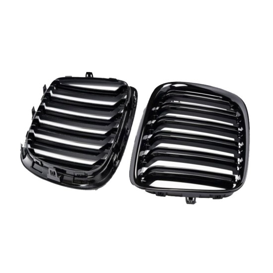 Καρδιές Μάσκας Για Bmw X1 E84 09-14 M4 Look Με Διπλή Γρίλια Μαύρο Γυαλιστερό 2 Τεμάχια