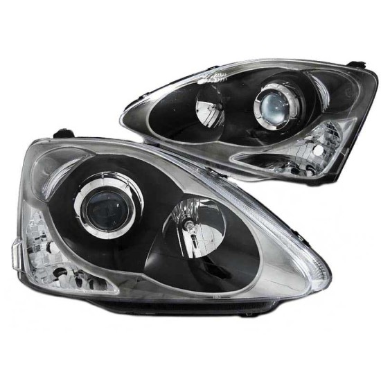 Μπροστινά Φανάρια Set Για Honda Civic 01-06 Hatchback Projectors Type-R Look Μαύρα H1/HB3 Manual Depo