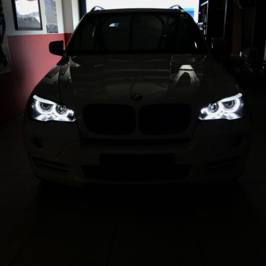 Μπροστινά Φανάρια Set Για Bmw X5 E70 07-10 3D LED Angel Eyes Μαύρα Xenon AFS D1S Με Μοτέρ Sonar