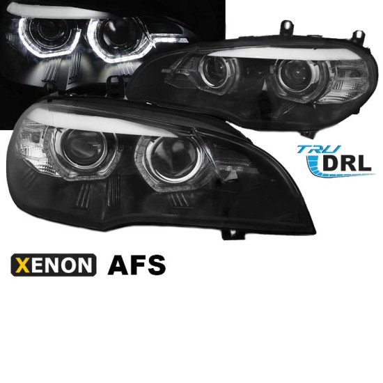 Μπροστινά Φανάρια Set Για Bmw X5 E70 07-10 3D LED Angel Eyes Μαύρα Xenon AFS D1S Με Μοτέρ Sonar