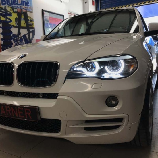 Μπροστινά Φανάρια Set Για Bmw X5 E70 07-10 3D LED Angel Eyes Μαύρα Xenon AFS D1S Με Μοτέρ Sonar