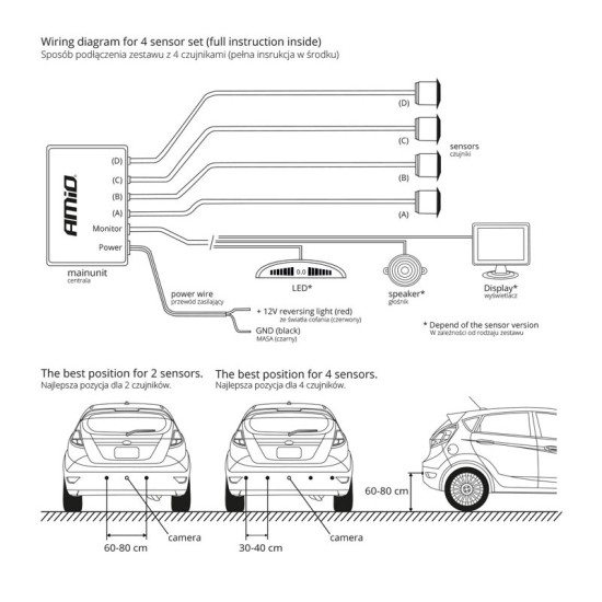 Σύστημα Παρκαρίσματος PDC Με 4 Αισθητήρες 22mm Μαύρο Χρώμα Με Οθόνη Led Amio 01565