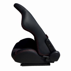 Καθίσματα Bucket Zeus Δερματίνη/Suede Alcantara Μαύρο Με Κόκκινες Ραφές Και Carner Logo Ζευγάρι 2 Τεμαχίων