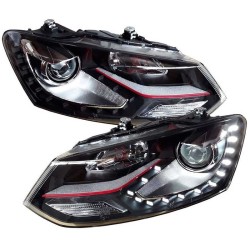 Μπροστινά Φανάρια Set Για Vw Polo 6R/ 6C 09-17 DRL GTI R-Look Μαύρα Με Κόκκινη Γραμμή H7/H7 Με Μοτέρ Carner Μπροστινά Φανάρια Set Για Vw Polo 6R/ 6C 09-17 DRL GTI R-Look Μαύρα Με Κόκκινη Γραμμή H7/H7 Με Μοτέρ Carner