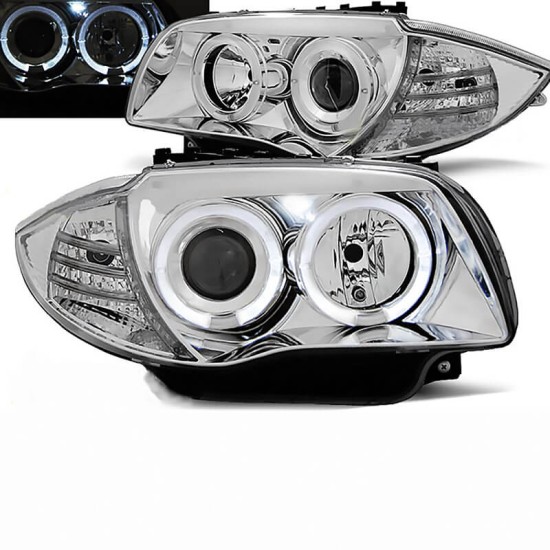 Μπροστινά Φανάρια Set Για Bmw 1 E87/E88/E81/E82 04-11 Angel Eyes & Led Χρωμίου Sonar