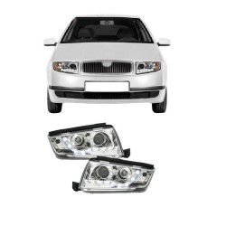 Μπροστινά Φανάρια Set Για Skoda Fabia 6Y 99-07 DRL Χρωμίου H1/H1 JunYan Μπροστινά Φανάρια Set Για Skoda Fabia 6Y 99-07 DRL Χρωμίου H1/H1 JunYan