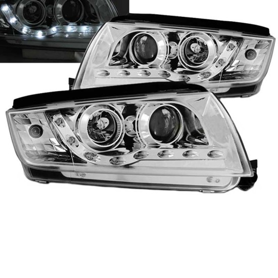Μπροστινά Φανάρια Set Για Skoda Fabia 6Y 99-07 DRL Χρωμίου H1/H1 JunYan