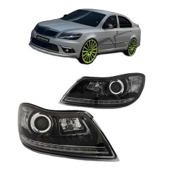 Μπροστινά Φανάρια Set Για Skoda Octavia 1Z 09-12 TRU DRL Μαύρα H7/H1 Με Μοτέρ Sonar