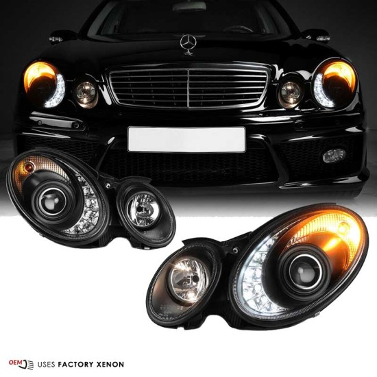 Μπροστινά Φανάρια Set Για Mercedes-Benz E-Class W211 02-06 DRL H7/H7 Μαύρα Με Μοτέρ Sonar