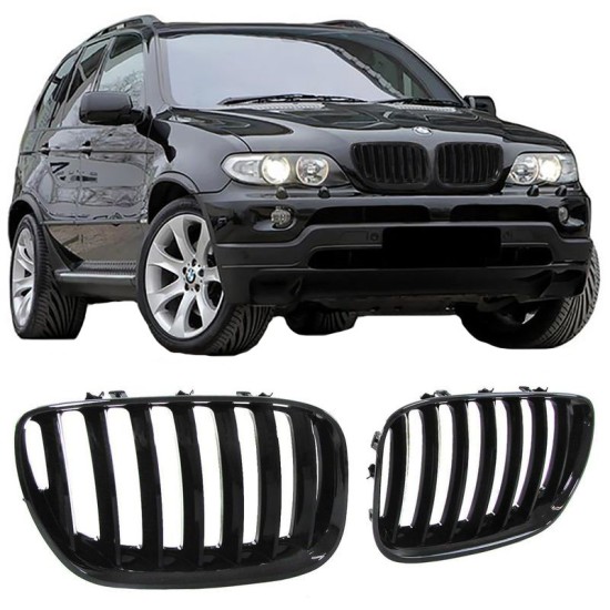 Καρδιές Μάσκας Για Bmw X5 E53 04-07 Μαύρο Γυαλιστερό 2 Τεμάχια