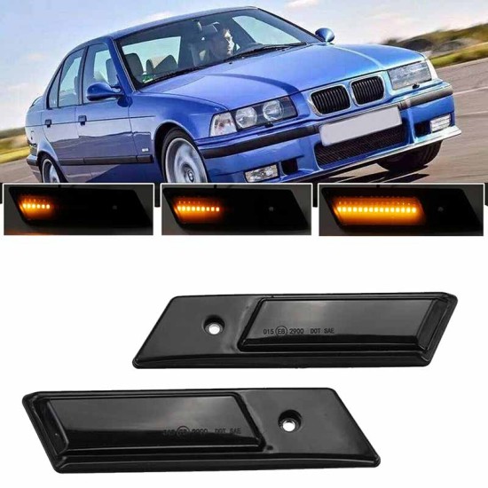 Πλαϊνά Φλας Φτερού Για Bmw 3 E36 90-96 / 3 E30 / 5 E34 88-95 / 7 E32 86-94 Βιδωτό Led Dynamic Black/Smoke 2 Τεμάχια